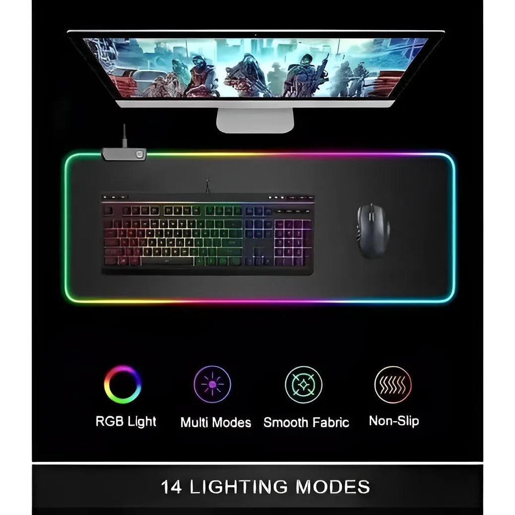 Mouse Pad Gamer Iluminado Led 80x30cm Preto