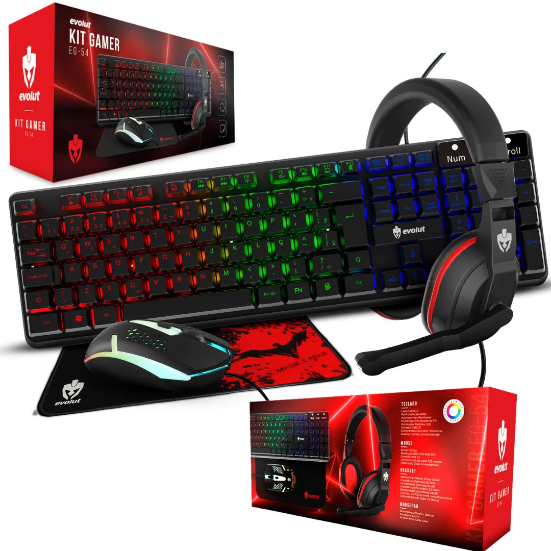 Kit Gamer - Teclado + mouse + fone de ouvido + mousepad